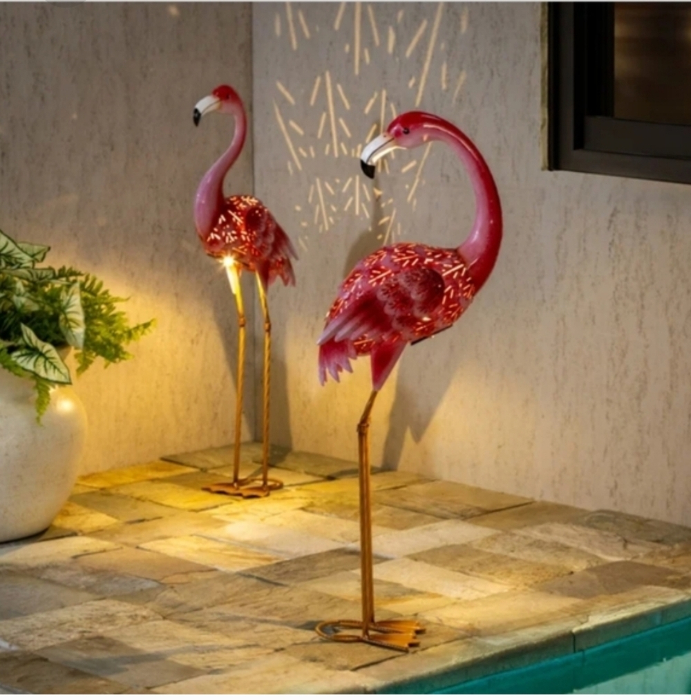 Solar LED pink Flamingo Pair, Set of 2
